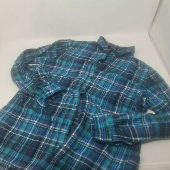 Erika Blue and Silver Plaid Button Up Cotton Flannel Women's Size Small - Picture 7 of 7